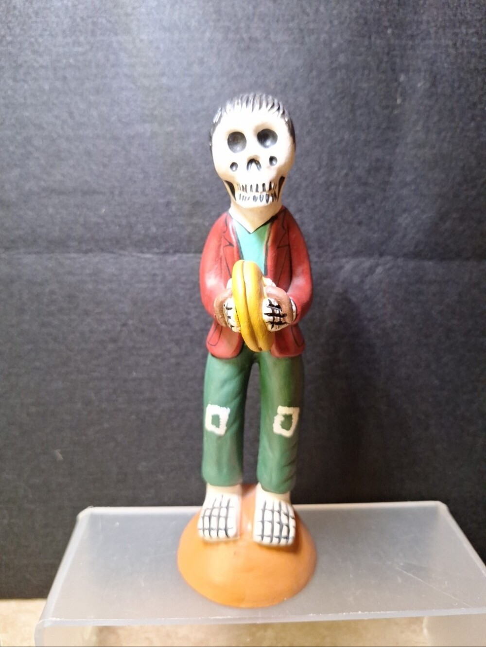 Day Of The Dead Peruvian Handcrafted Clay Folk Art 9" Figurine Playing Cymbals